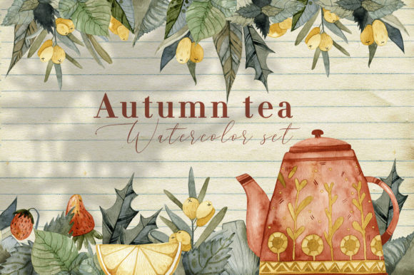 Autumn Tea Watercolor Set and Illustrations