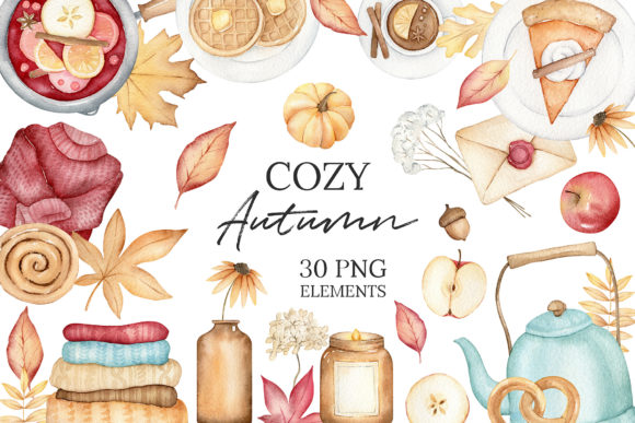 Autumn Watercolor Clipart, Fall Planner Illustrations