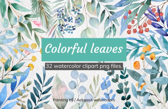 Colorful Leaves Watercolor Clipart and Illustrations