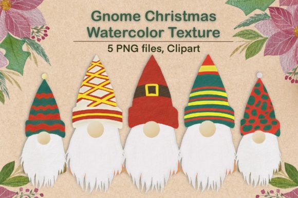 Gnome Christmas Watercolor Texture and Illustrations