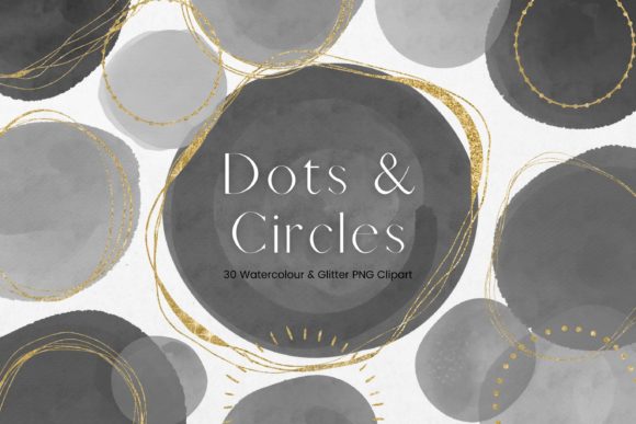 Grey Watercolour and Gold Circles Illustrations