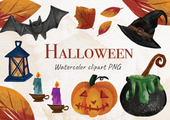 Halloween Watercolor Clipart Element and Illustrations