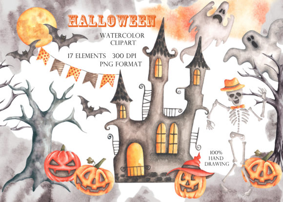 Halloween Watercolor Clipart. Pumpkins. Illustrations