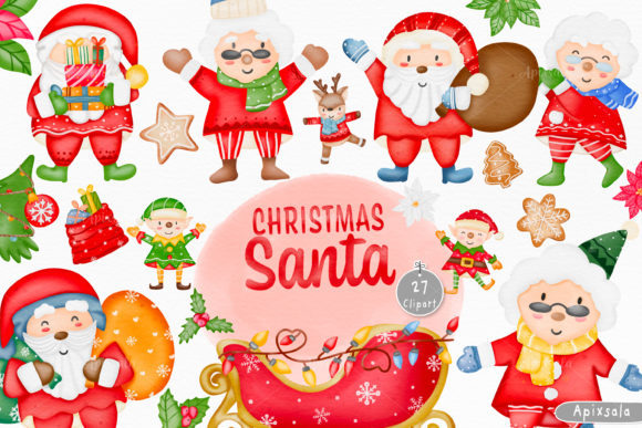 Merry Christmas-Cute Santa Watercolor Illustrations