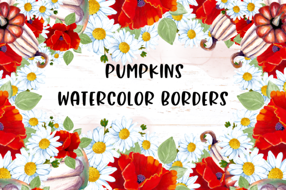 Pumpkin and Flowers - Watercolor Borders