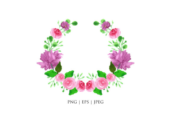 Purple Flowers Wreath Watercolor Illustrations