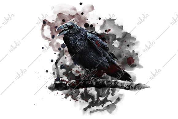Raven Crow Sublimation Watercolor Illustrations