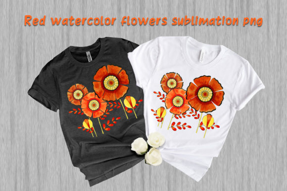 Red Watercolor Flowers Sublimation Png Illustrations