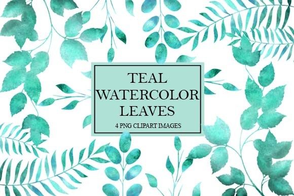 Teal Watercolor Leaves Illustrations