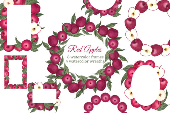 Watercolor Apple Frames and Wreath