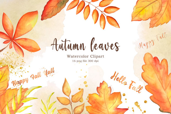 Watercolor Autumn Leaves Clipart and Illustrations
