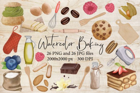 Watercolor Baking, Sweet Dessert, Kitchen Illustrations