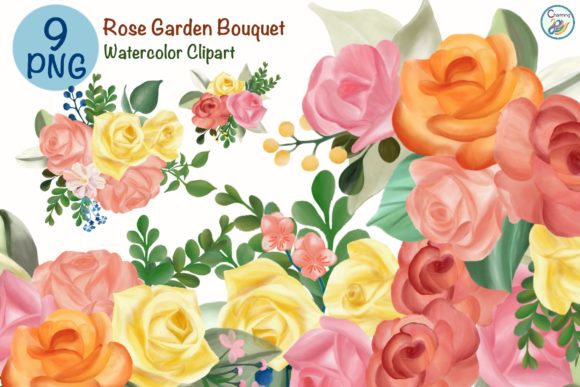 Watercolor Clipart Rose Garden Bouquet and Illustrations