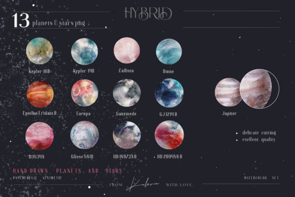 Watercolor Cosmic Planets and Stars Kit and Illustrations