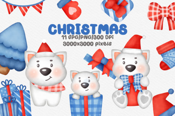 Watercolor Dog Christmas Clipart and Illustrations