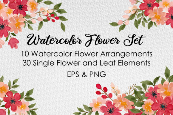 Watercolor Flowers Peach Set for Illustrations