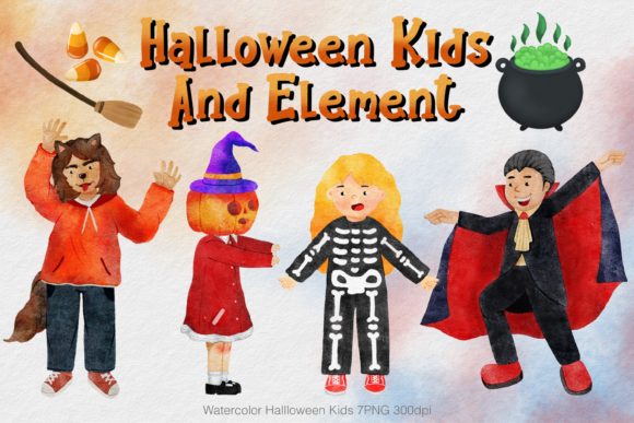 Watercolor Halloween Kids Element