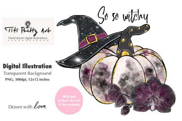Watercolor Halloween Witch Hat Pumpkin