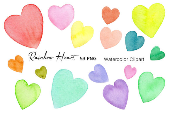 Watercolor Hearts Splashes Clipart Illustrations