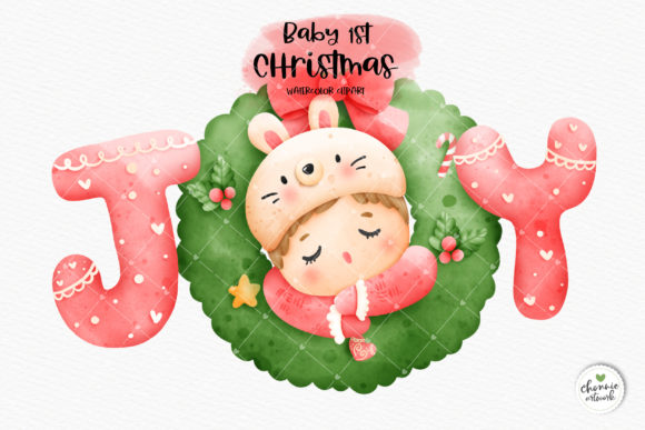 Watercolor Joy Baby Christmas Clipart and Illustrations