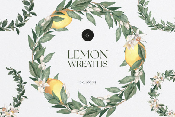 Watercolor Lemon Wreaths Illustrations