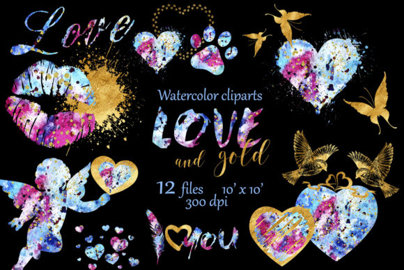 Watercolor Love Hearts Clipart and Illustrations