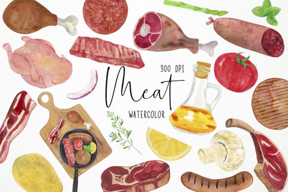 Watercolor Meat Clipart, Illustrations