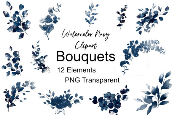 Watercolor Navy Bouquet Illustrations