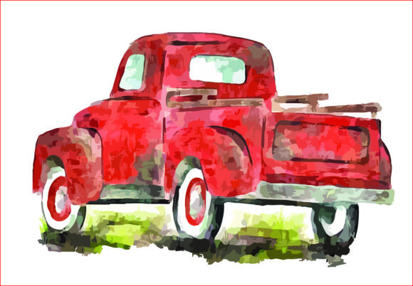 Watercolor Red Truck PNG, Sublimation