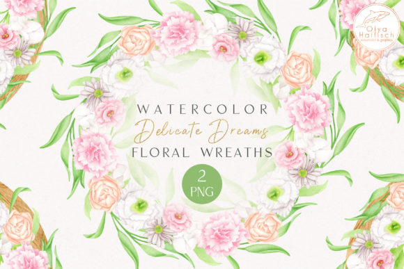 Watercolor Round Floral Wreath Frames