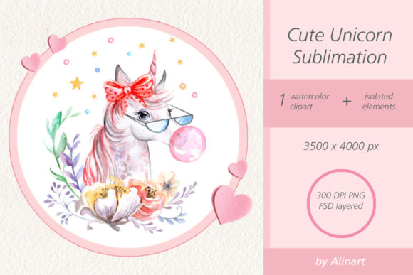 Watercolor Unicorn Sublimation Illustrations