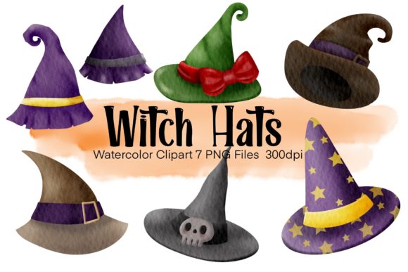 Witch Hats Watercolor Clipart Halloween